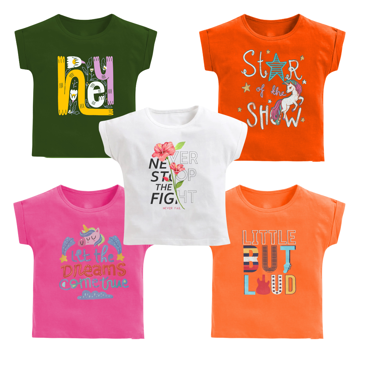 Girls Assorted Half Sleeve T-shirts - Pack of 10