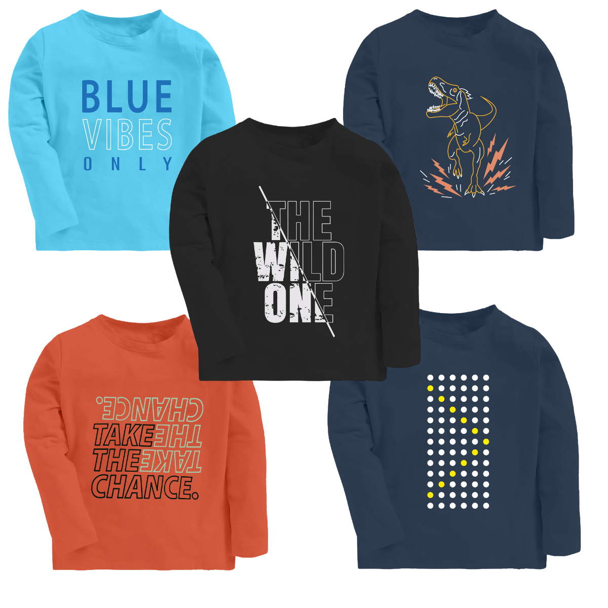 Boys Assorted Full Sleeve T-Shirts- Pack of 5