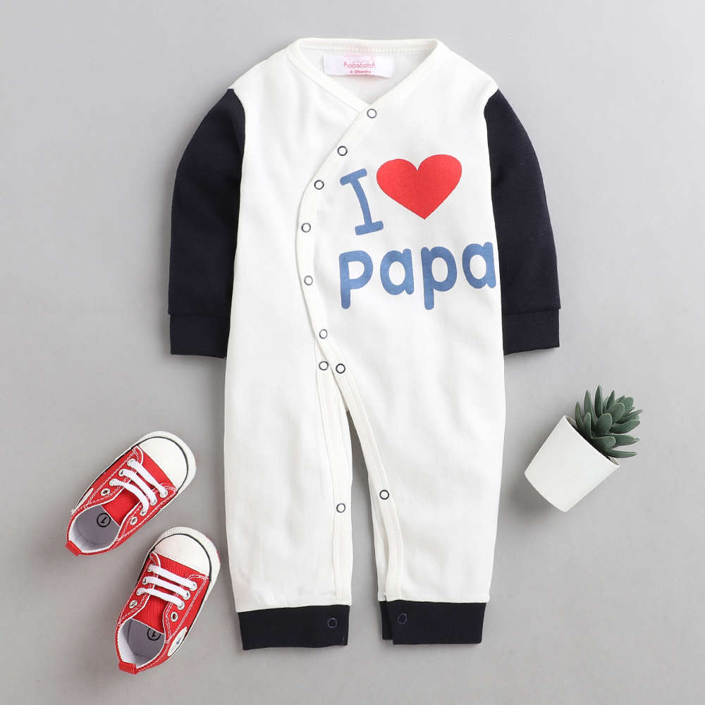 Babies Printeed Full Romper white with Navy | BBY-FL-RMPR-NAVY