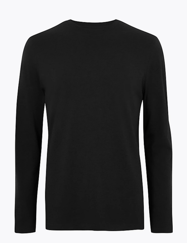 Mens Roundneck Full Sleeve T-Shirt Black | MENS-RNPL-FS-501