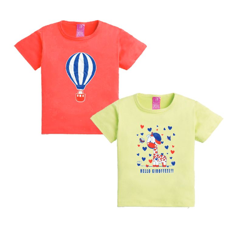 Girls Cotton Graphic Printed Round Neck Pack of 2 Half Sleeve Tops|GRNECK-HS-PO2-110