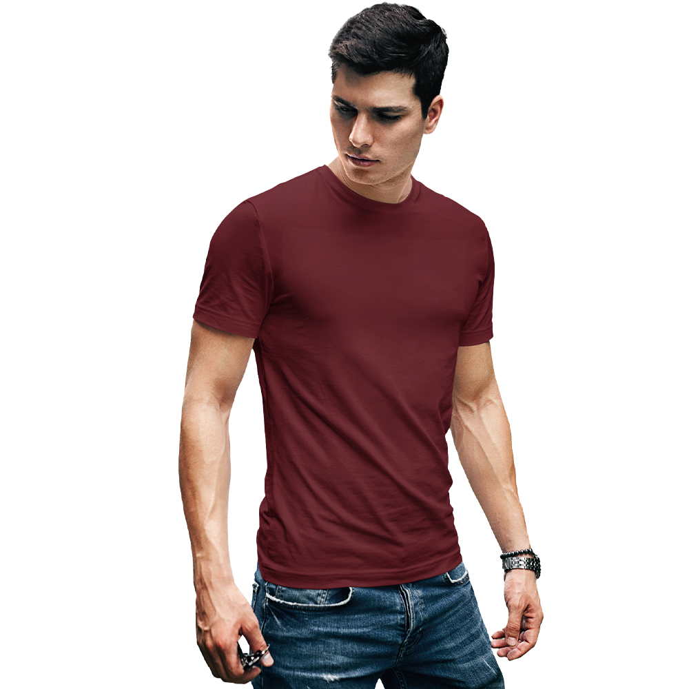 Mens Round Neck Half Sleeve Tshirt-MAROON-MEN-RN-HS-007