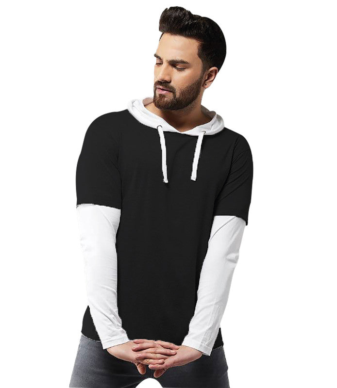 Twinklers Full Sleeve Solid Men Sweatshirt White & Black | MENS-HOODY-BLACK